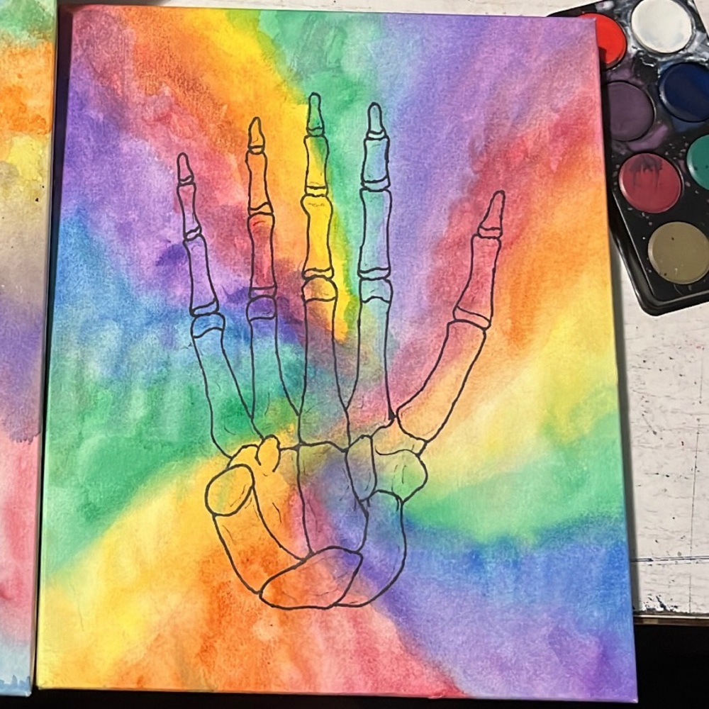 Rainbow tie-dye watercolor hand